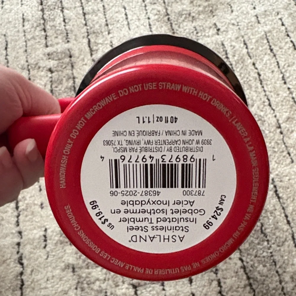 NWT Ashland Red and White Santa Belt 40 ounce Insulated Tumbler with Handle